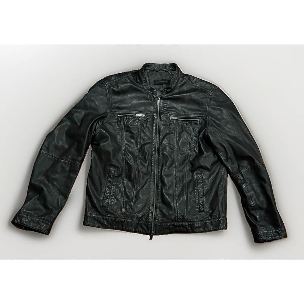 John Varvatos Sheepskin Leather Motorcycle Jacket L Cafe Racer Black Riding Rare